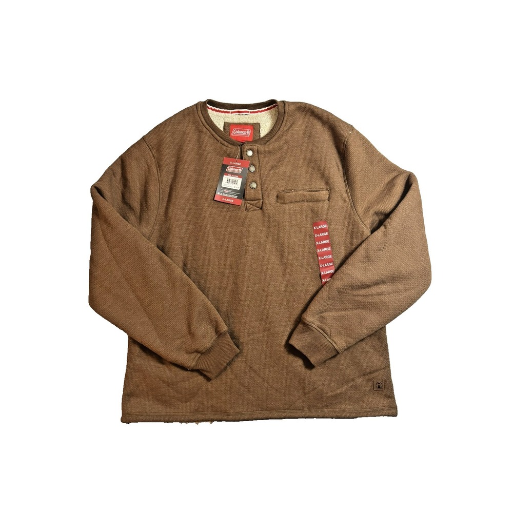 Coleman XL Brown‎ Copper Heather Sherpa Lined Bonded Henley Comfort Fit Warm $70